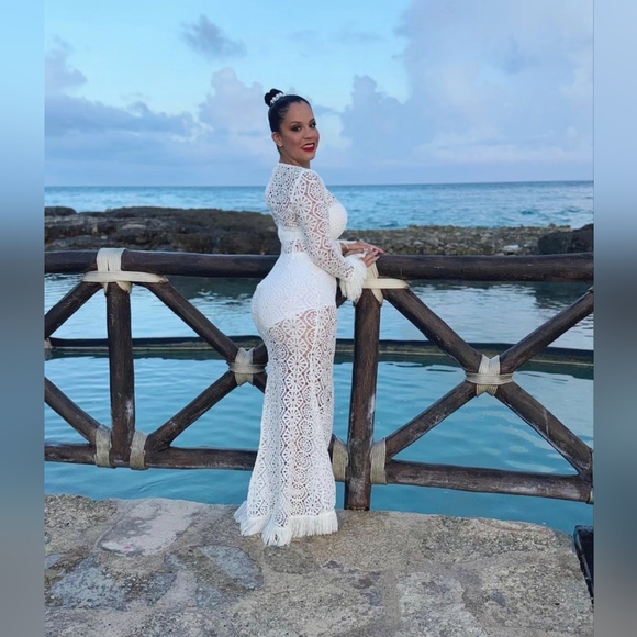 Maxi dress with fringe - Picture 3 of 4